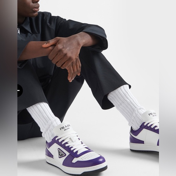 💜 Prada Downtown leather sneakers Size 12 Men’s WHITE/CYCLAMEN PINK 💜 NEW 💜 - Picture 3 of 9